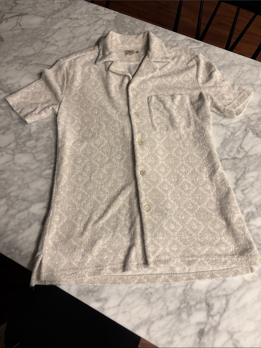 Faherty Ivory Textured Short-Sleeve Button Down Shirt